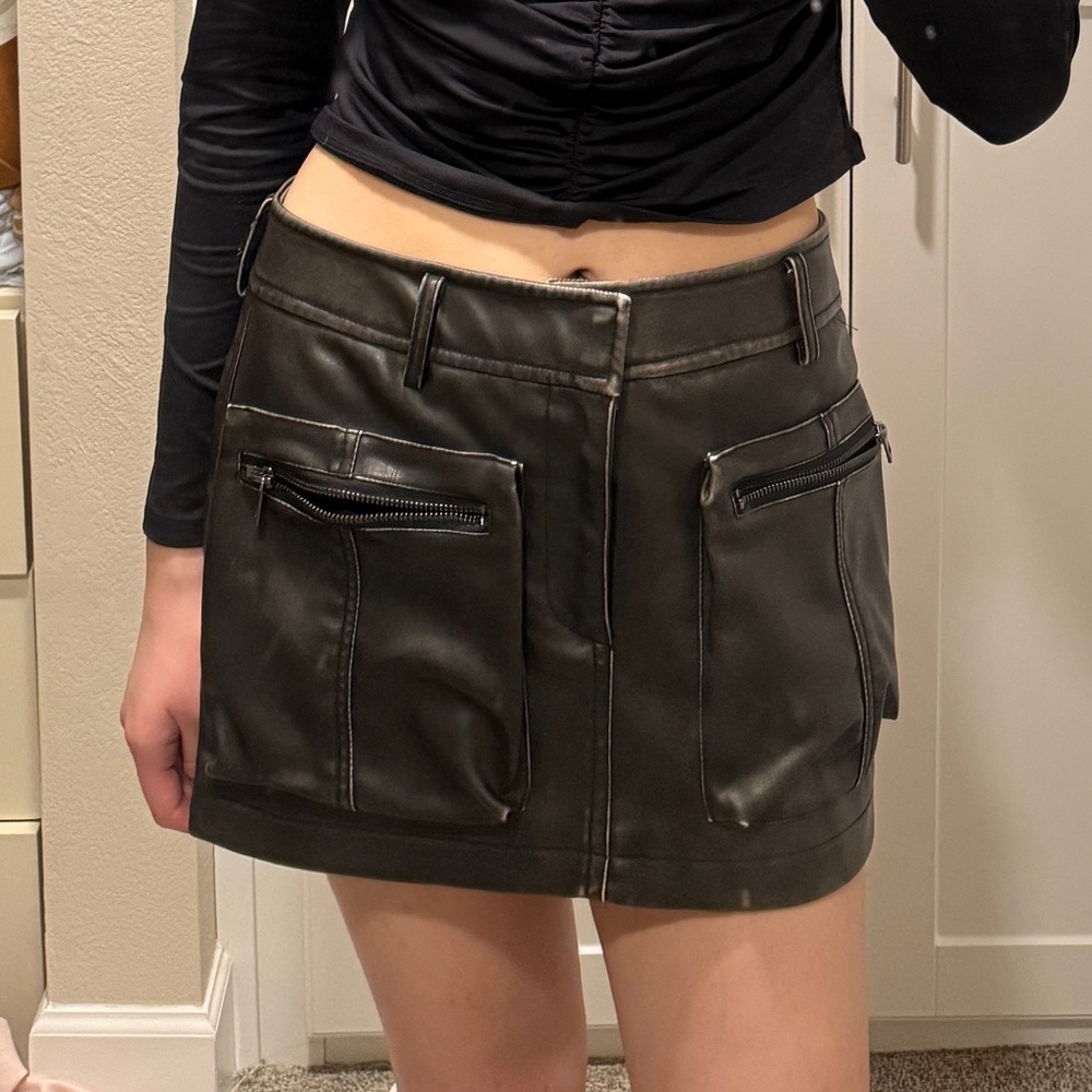 Zara Dark Brown Faux Leather Mini Skirt